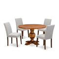 East West Furniture I3AB5-N35 5 Piece Dining Room Table Set Includes a Round Dining Table with Pedestal and 4 Doeskin Linen Fabric Upholstered Parson Chairs, 48x48 Inch, Antique Walnut