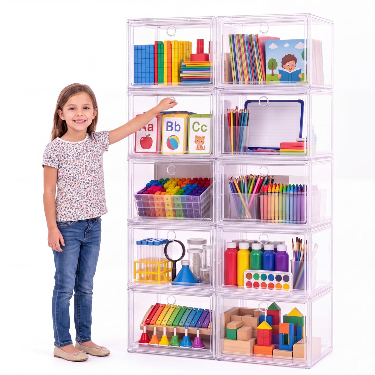 Acellegic 10shelf Classroom Storage Organizer, Clear Drawer Bins