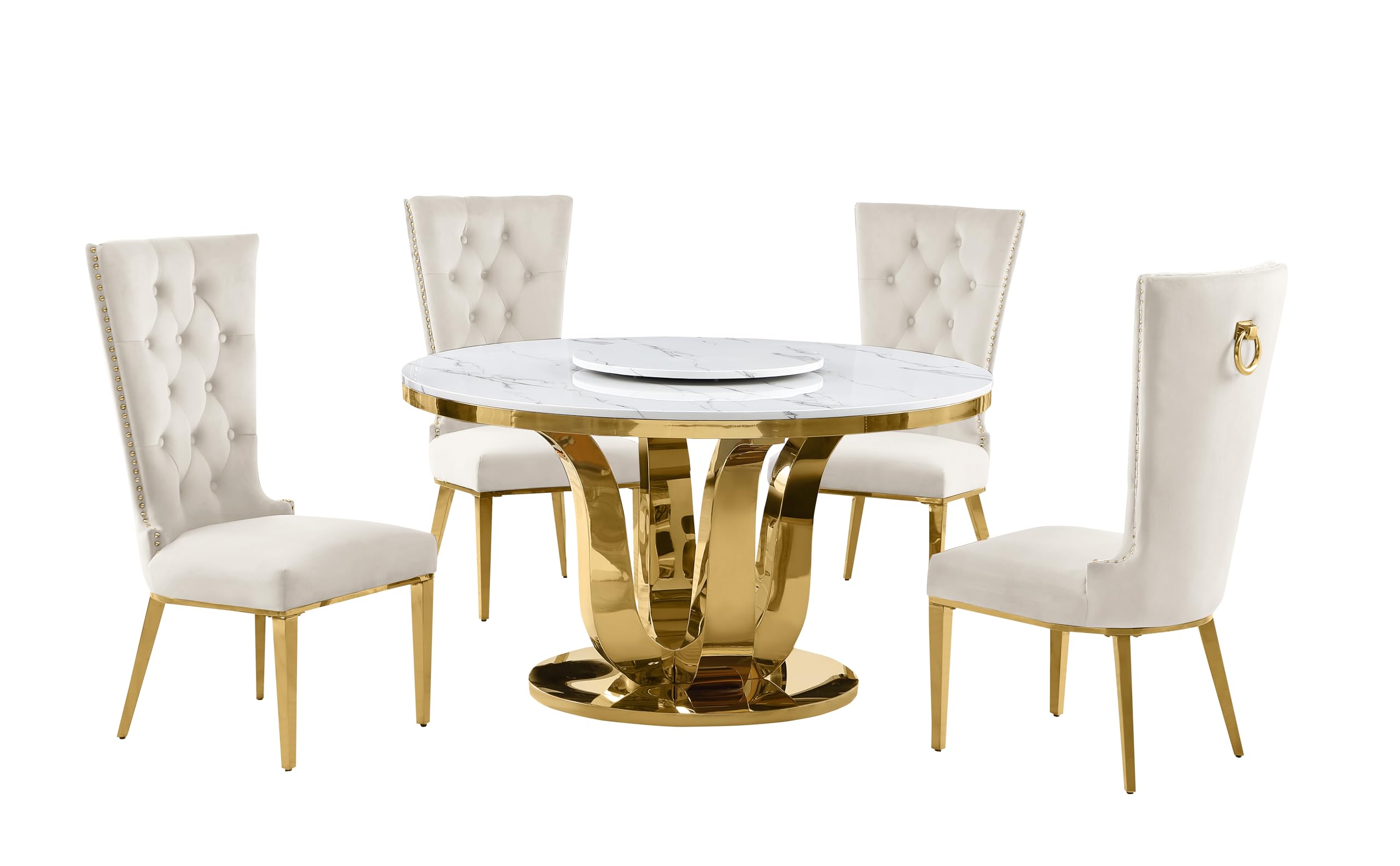 Best Quality Furniture D325-4Sc334 Dining Set, 5 Piece, Cream/Gold
