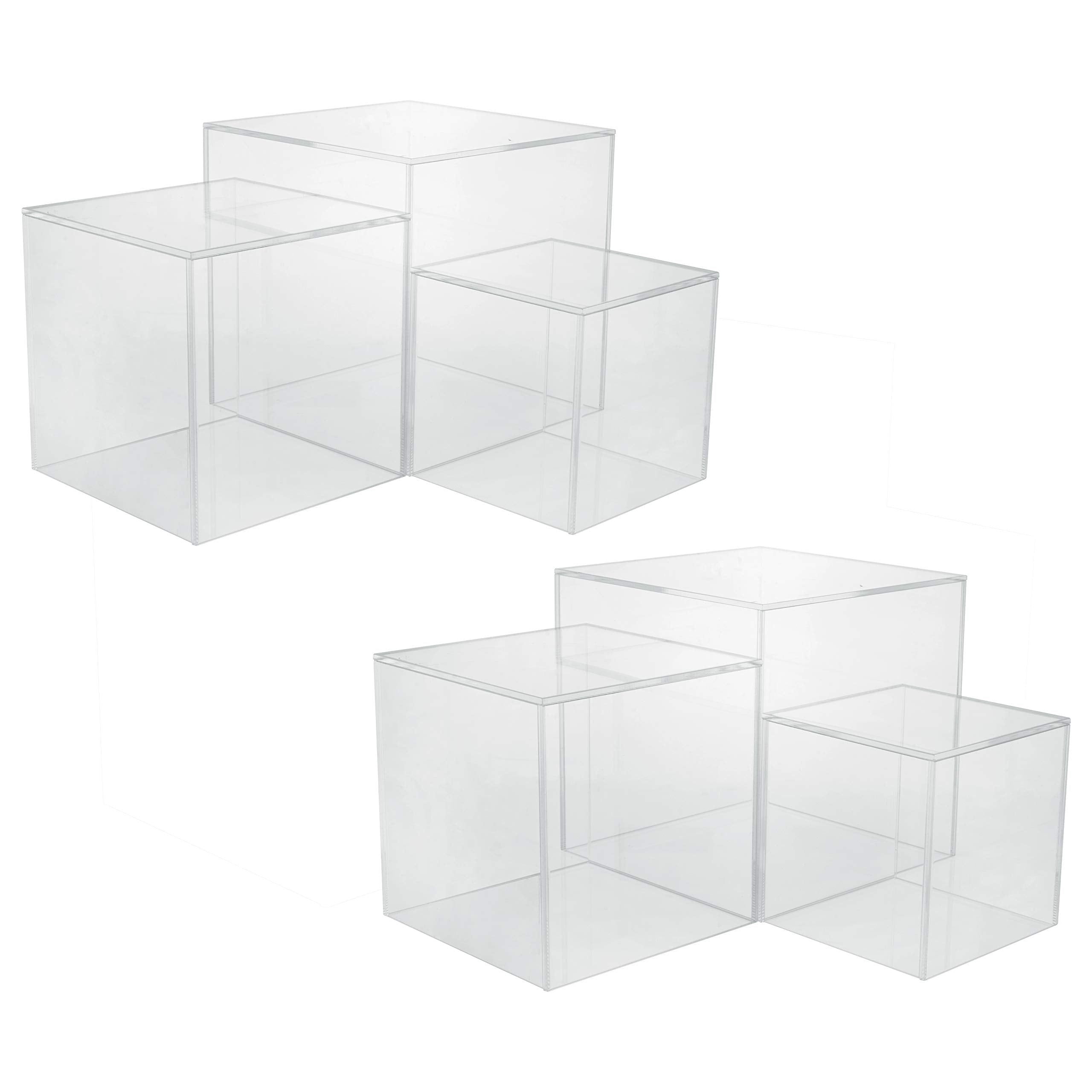 Red Co. Set of 2 Crystal Clear Acrylic Cube Display Nesting Riser Stands with Hollow Bottoms | Transparent - 3-Pack