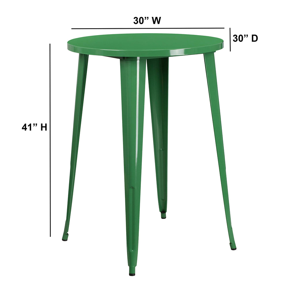 Flash Furniture Philip Commercial Grade 30" Round Green Metal Indoor-Outdoor Bar Height Table