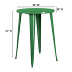 Flash Furniture Philip Commercial Grade 30" Round Green Metal Indoor-Outdoor Bar Height Table