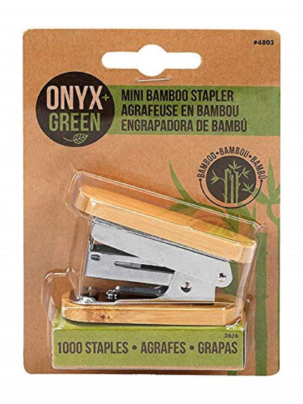 Onyx And Green Mini Stapler With 1000 Staples, Made With Bamboo, Sustainable Stapling Solution