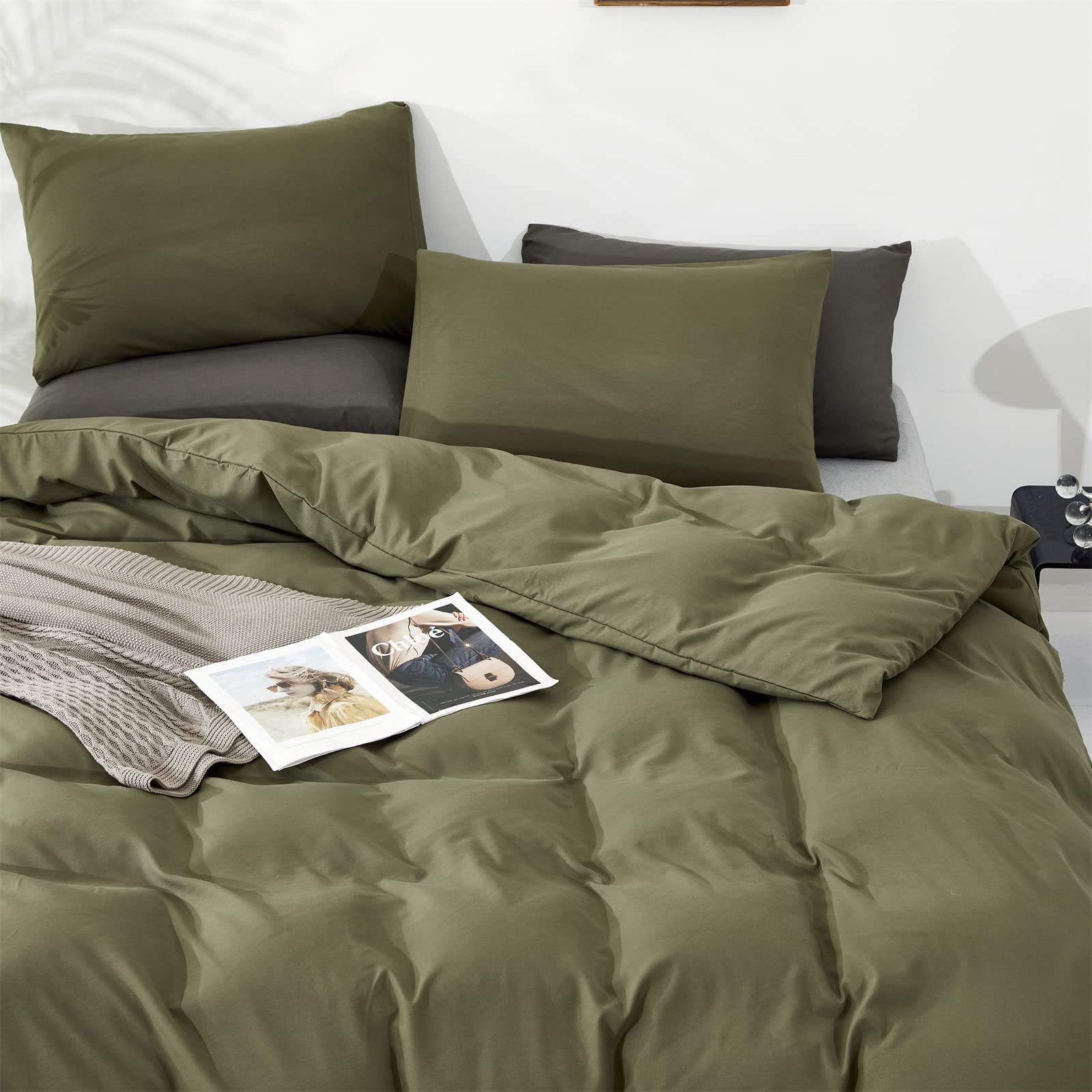 Karever Olive Green Comforter Full Size Solid Green Comforter 3 Pcs Soft Dark Green Full Size Comforter Bedding Set For All Seas