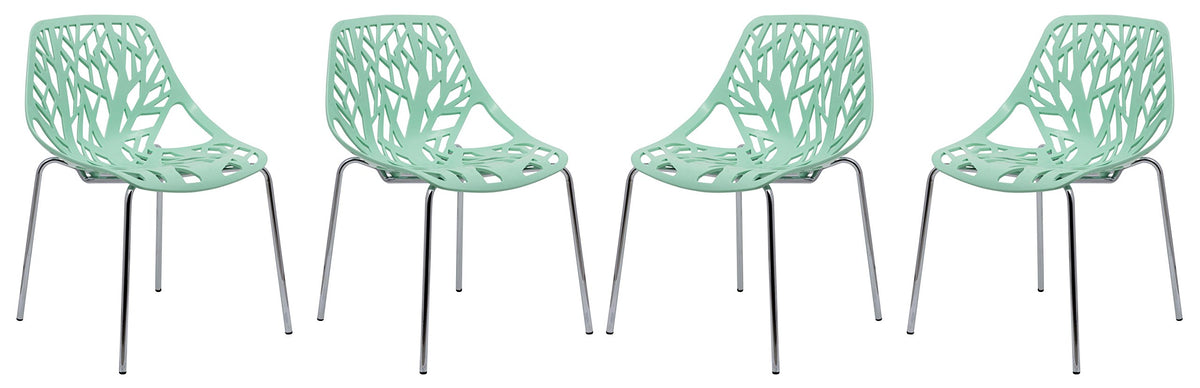 LeisureMod Forest Modern Side Dining Chair with Chromed Legs, Set of 4 (Mint)