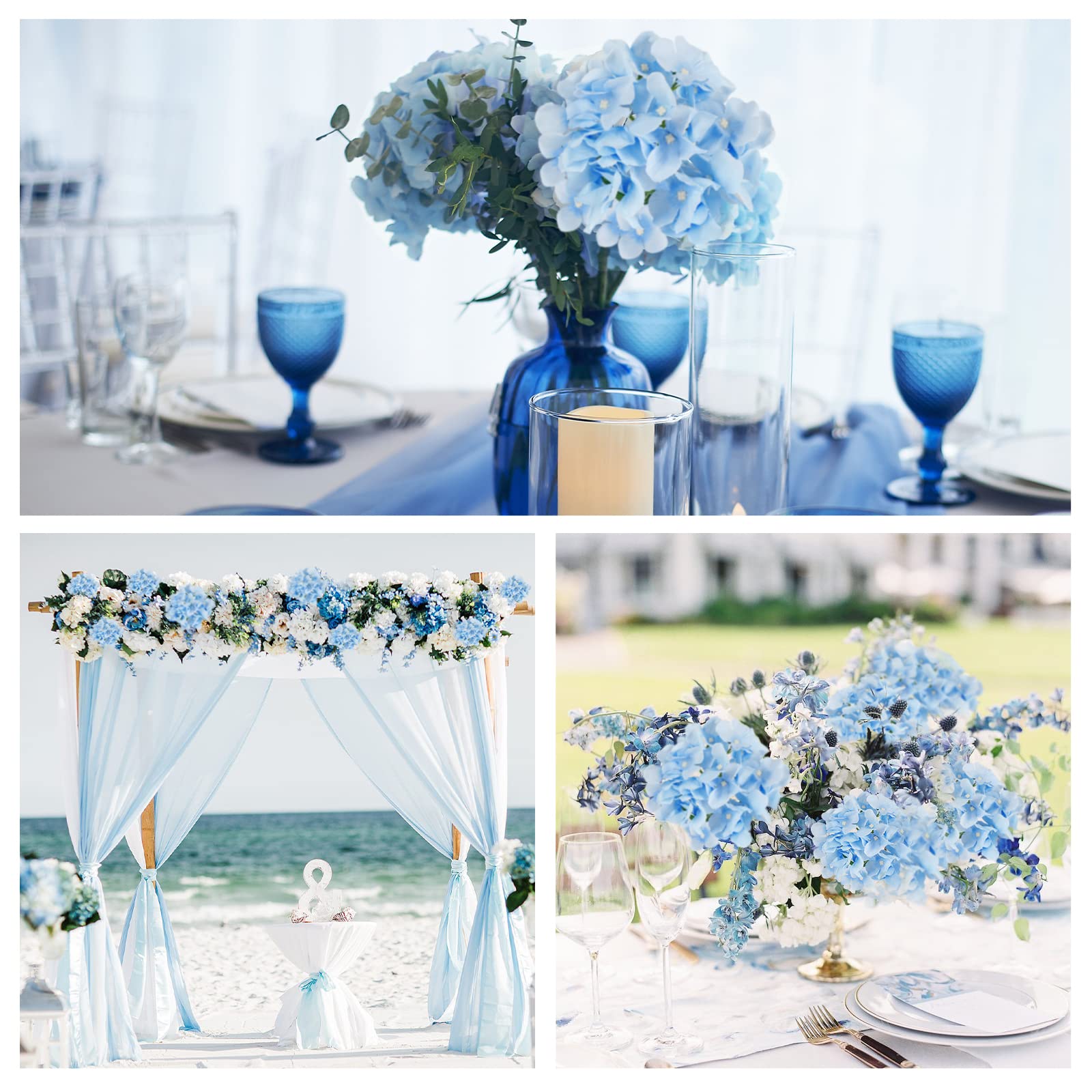 Jpsor 40Pcs Artificial Hydrangea Silk Flower Heads With Stems, Fake Flowers For Wedding Centerpiece Home Garden Party Decoration