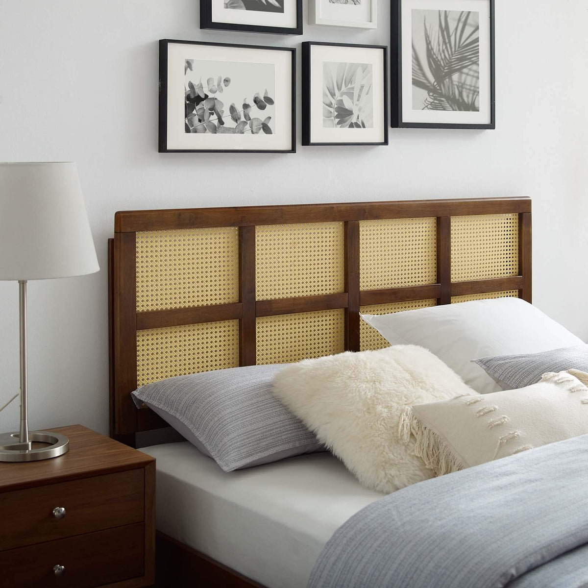 Modway Luana Cane Woven Rattan Queen Headboard In Walnut