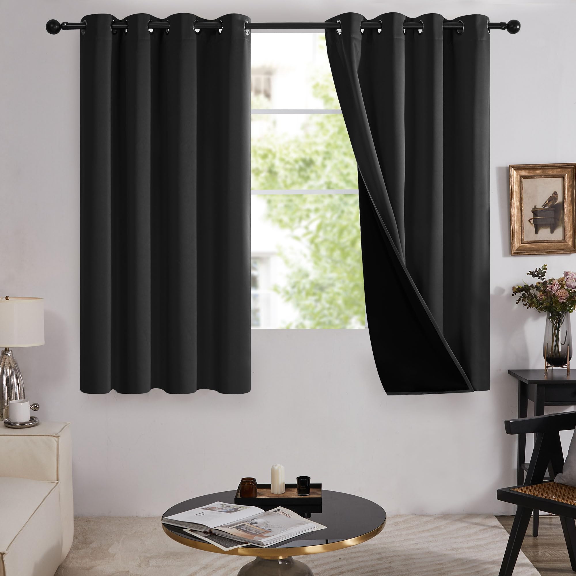 Deconovo 100% Black Out Curtains, 63 Inches Length, Thermal Insulated Curtain Panels, Sound Reducing Drapes, Grommet Curtain For