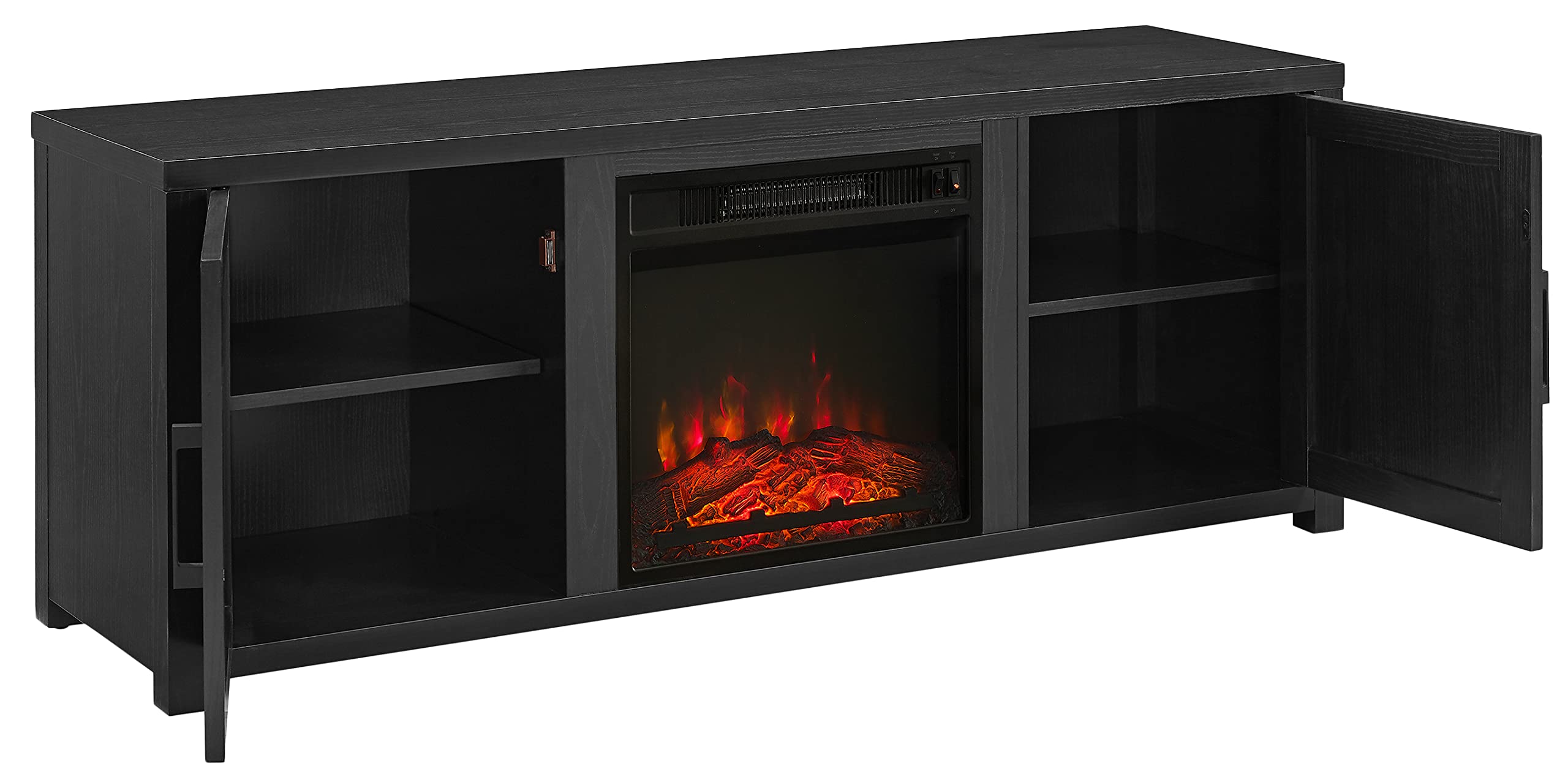 Crosley Furniture Gordon Low Profile Fireplace TV Stand for 65+ inch TVs, Entertainment Center with Shelves, Black