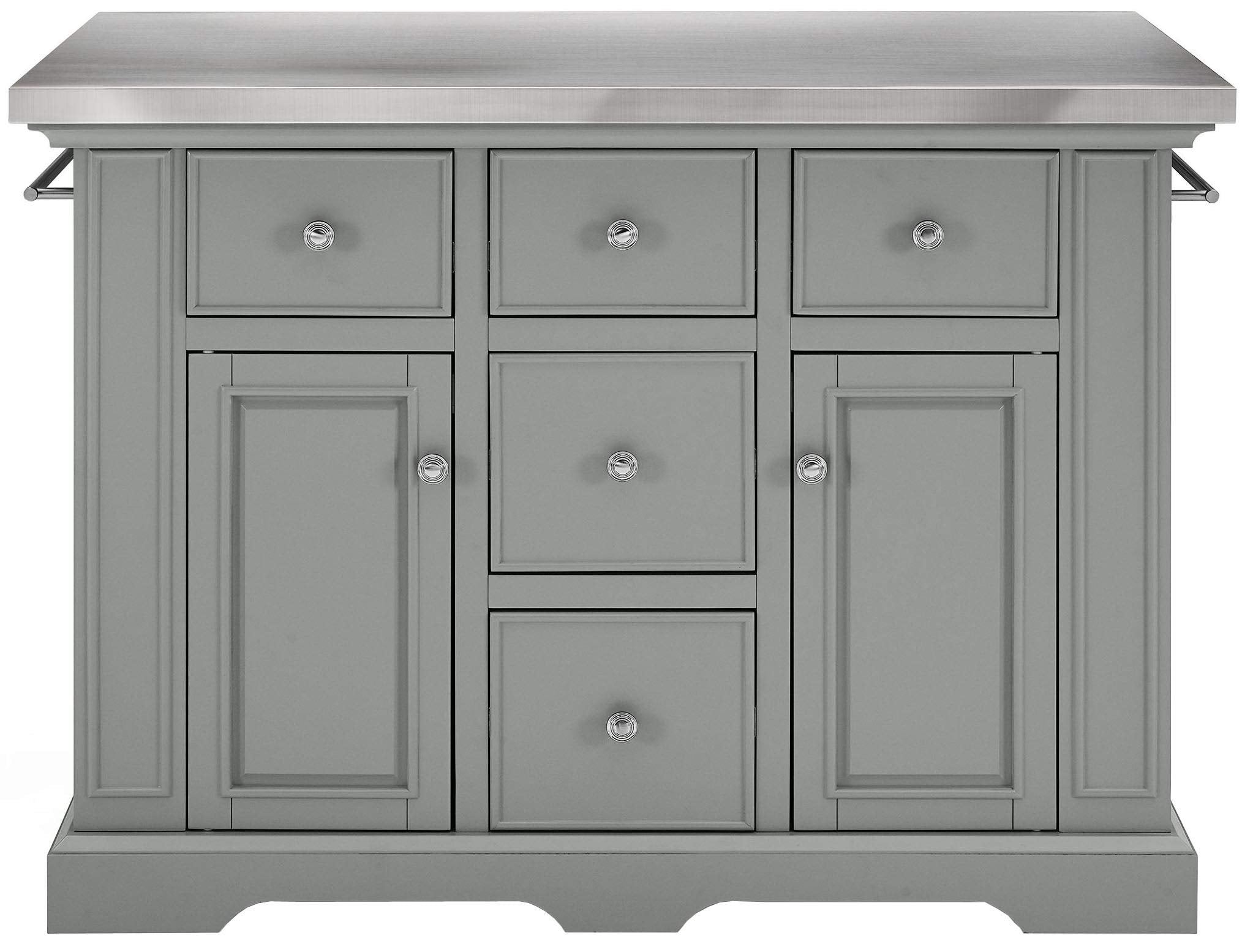 Crosley Furniture Julia Stainless Steel Top Kitchen Island With Storage Drawers, Shelves, And Spice Rack, Gray