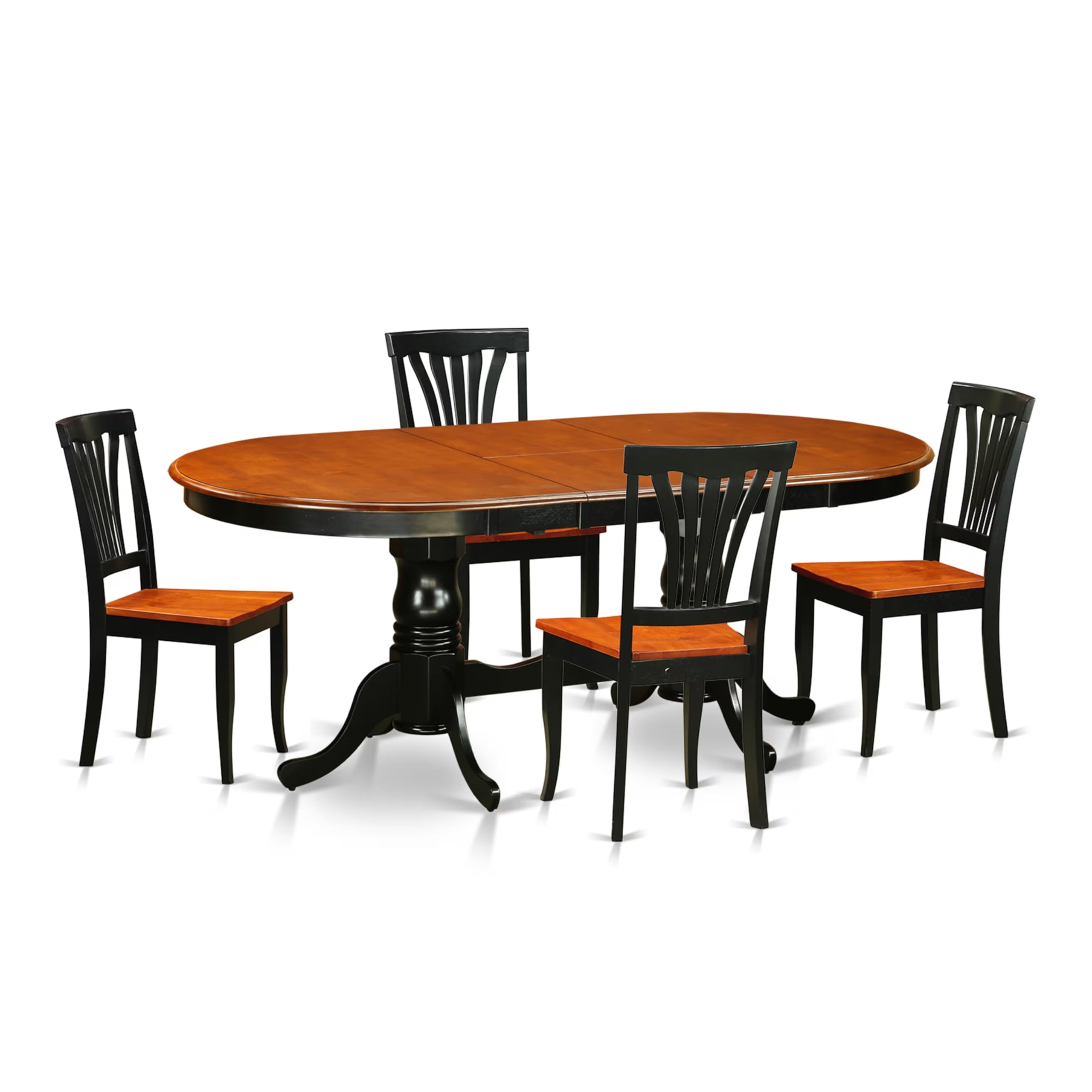 East West Furniture PLAV5-BCH-W 5 Piece Dining Room Furniture Set Includes an Oval Kitchen Table with Butterfly Leaf and 4 Dining Chairs, 42x78 Inch, Black & Cherry