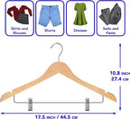 Wood-Look Standard Shaped Hangers with Clips, Swivel Hook & Pant Bar, Pack of 10/20
