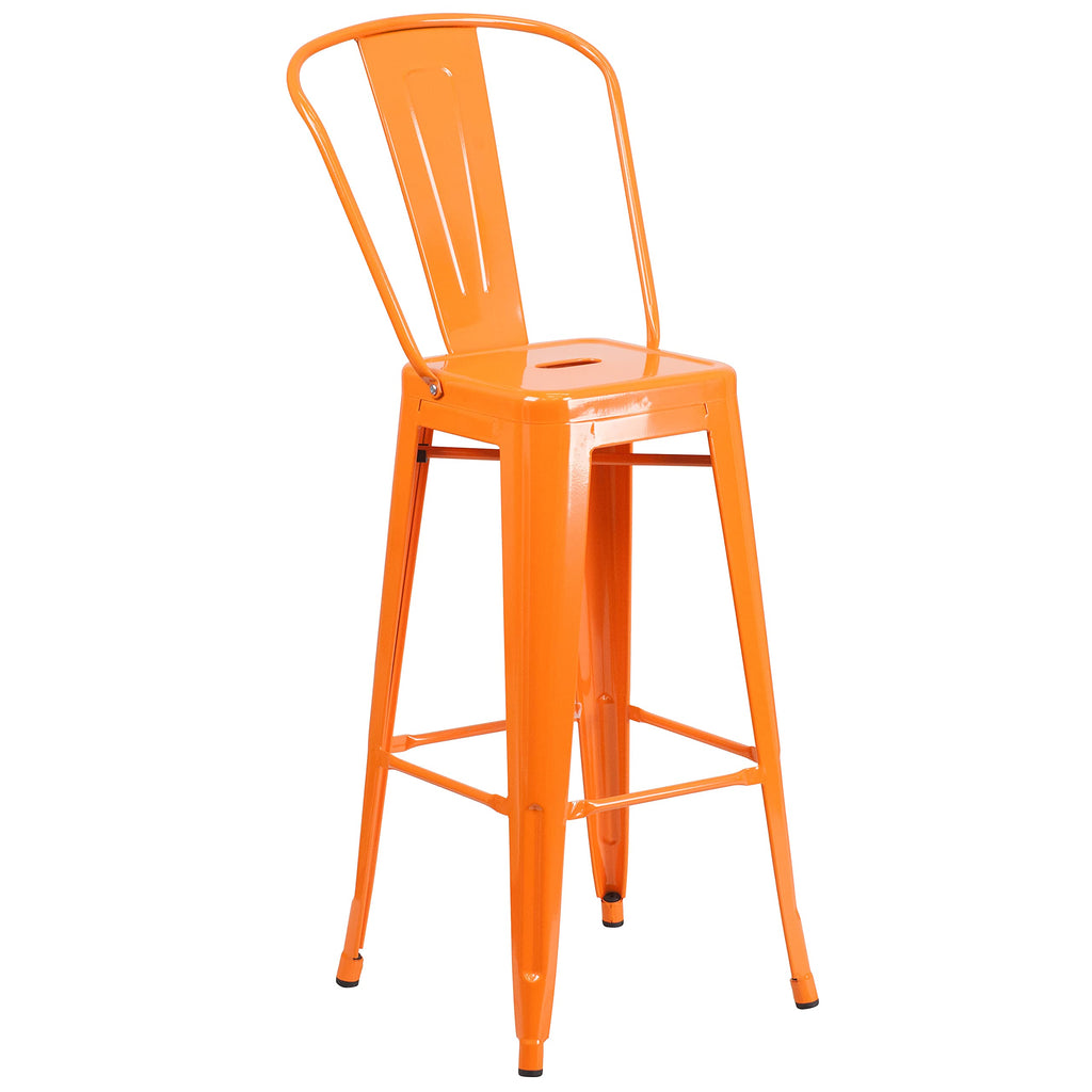 Flash Furniture Commercial Grade 30" Round Orange Metal Indoor-Outdoor Bar Table Set With 2 Cafe Stools