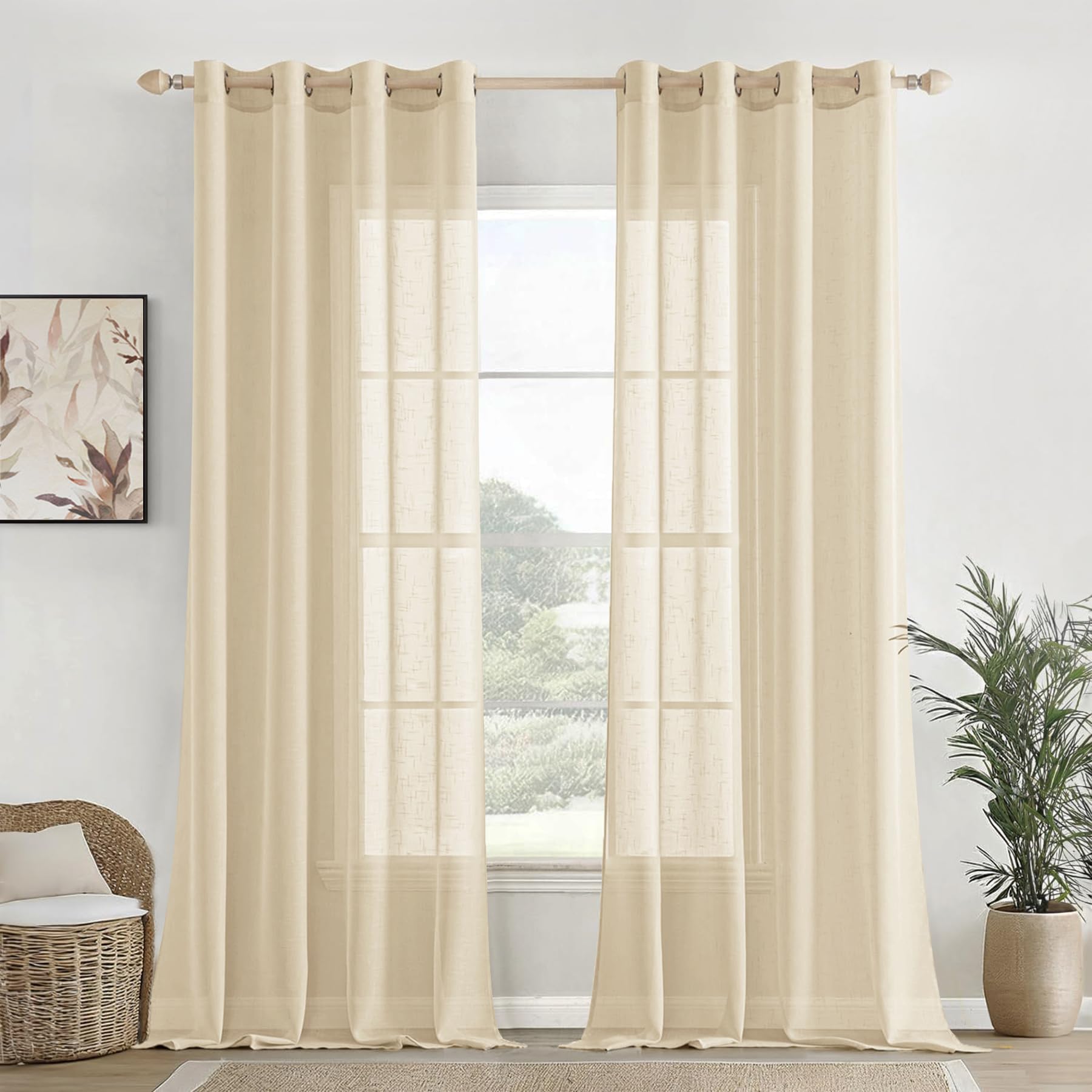 Homemonde Solid Sheer Curtain  Linen Textured Customize Curtain For Home Decor, Hangs Elegantly With Grommet Curtains  Light A