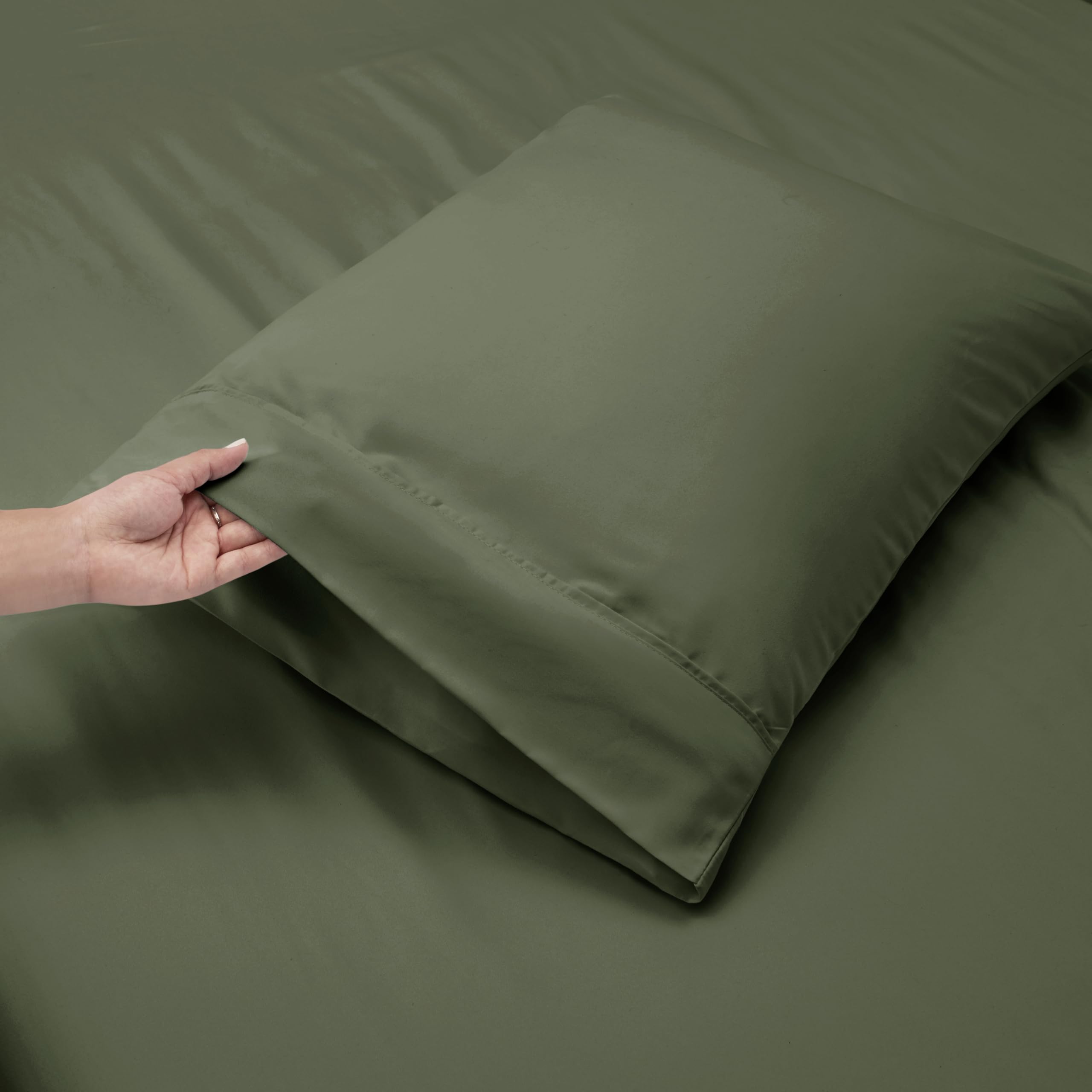 Nestl Extra Deep Pocket Sheets - Fits Mattress 18-24 Inches Deep, Extra Deep Pocket King Size Sheets Sets, 4 Piece King Size Sheets, King Sheets Deep Pocket, Olive Green Sheets