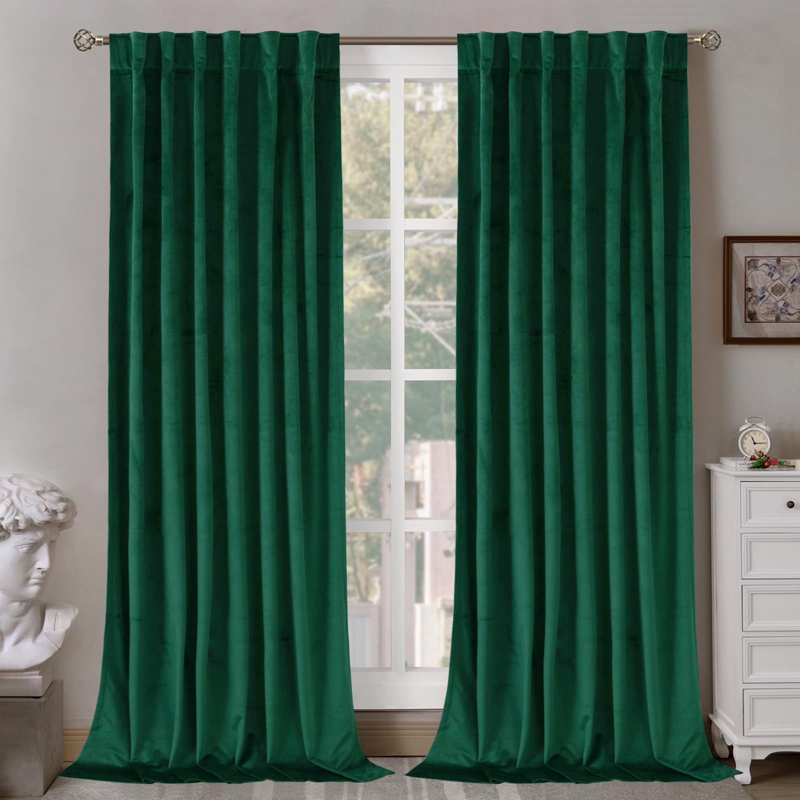 Bgment Emerald Velvet Curtains 120 Inches Long For Living Room, Thermal Insulated Room Darkening Curtains Drapes Window Treatmen