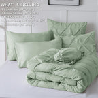 Himhimeet Sage Green Comforter Set Queen 7 Pieces Green Comforter Queen Bedding Set Pintuck Green Queen Comforter Set Pinch Plea