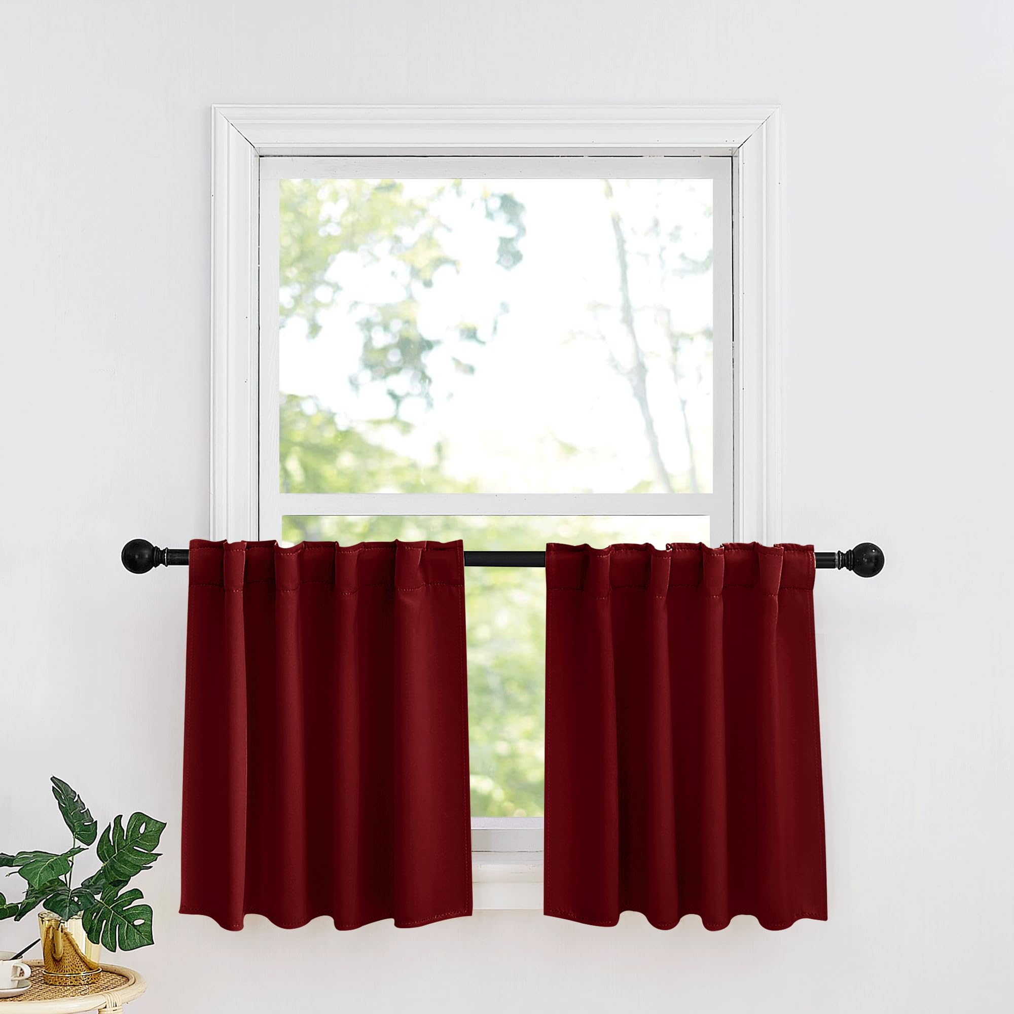 Ryb Home Kitchen Window Curtains - Blackout Privacy Half Window Curtains For Bedroom Bathroom Dining Living Room Cafe Office Short Tiers Curtains, W 34 X L 36 Inches, 2 Panels, Burgundy Red