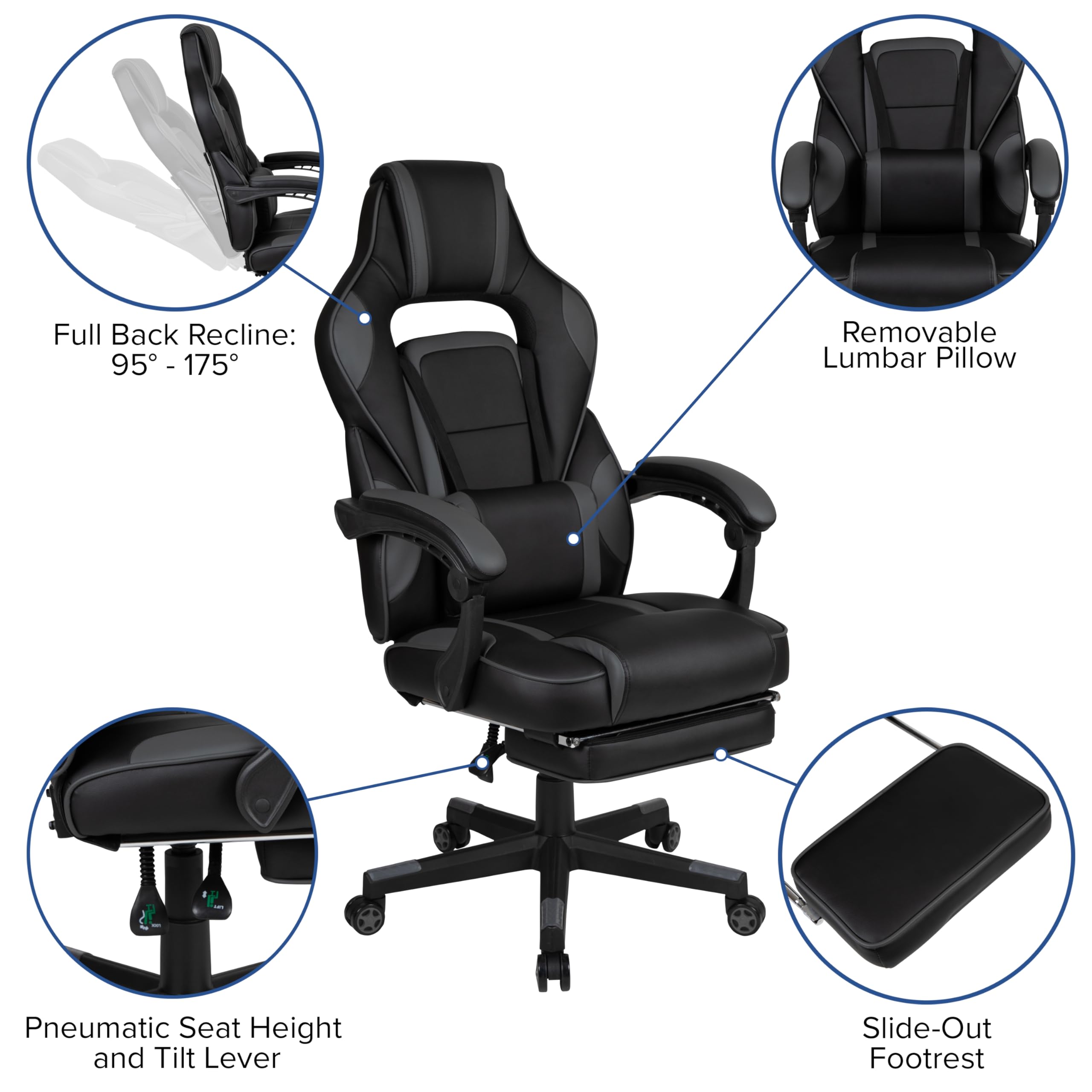 Flash Furniture Black Gaming Desk with Cup Holder/Headphone Hook/2 Wire Management Holes & Black Reclining Back/Arms Gaming Chair with Footrest