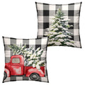 Wnoesat Winter Buffalo Plaid Pillow Covers 18X18 Set Of 2 Black And White Check Red Truck Pine Tree Throw Pillow Cover Farmhouse