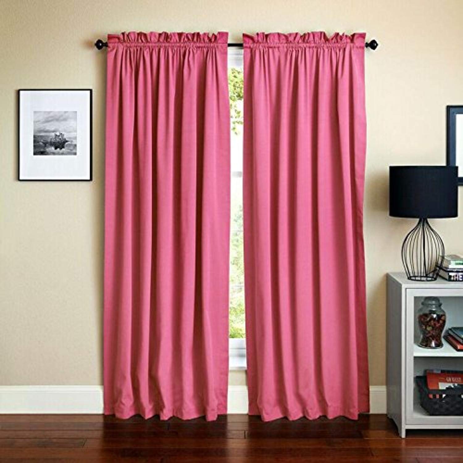 Blazing Needles Reversible Rod Pocket Room-Darkening Twill Curtain Panels, 108" by 52", Bery Berry 2 Count