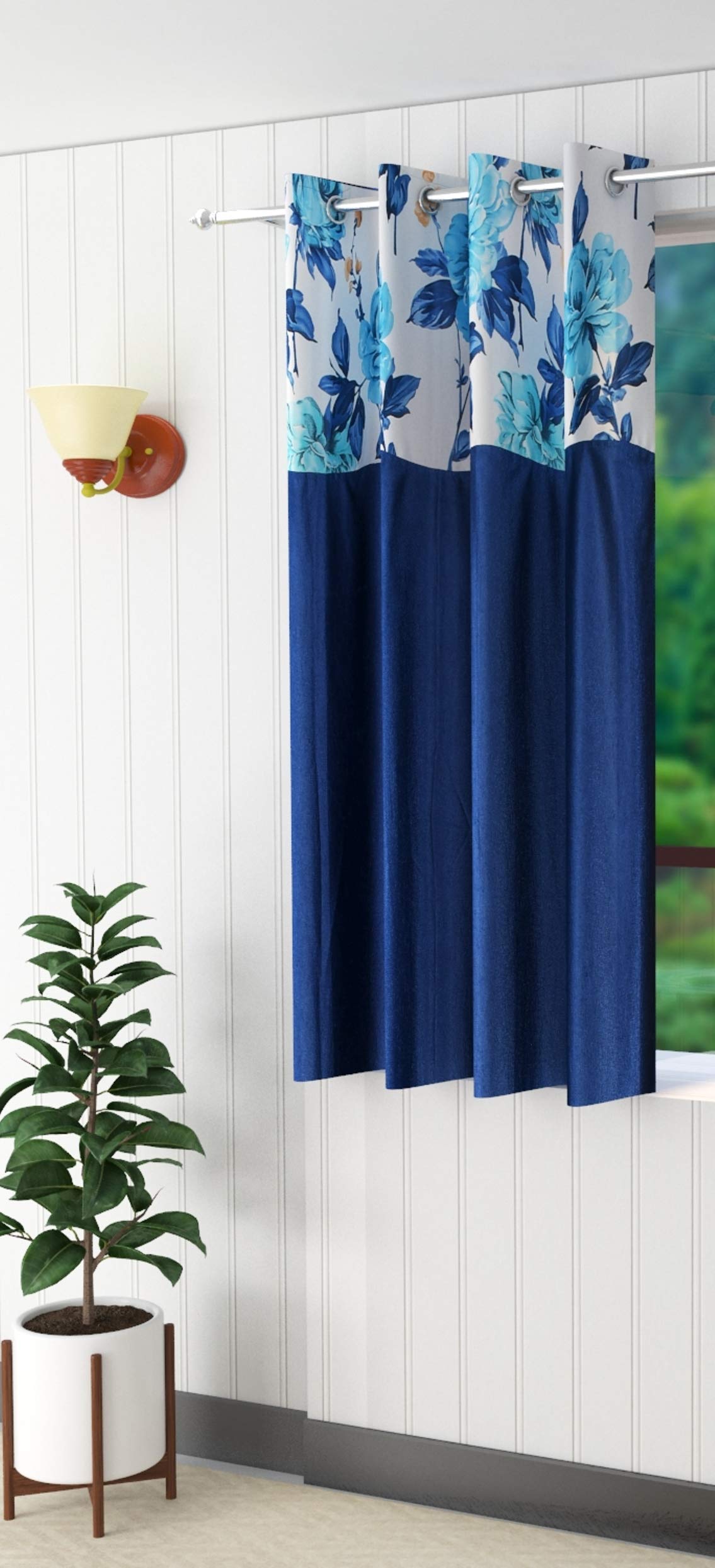 Homefab India Eyelet Polyester Floral Window Curtain  5 feet, Blue  1 Piece