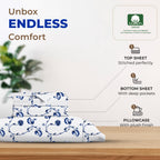 Thread Spread 100% Egyptian Cotton Printed Bed Sheets - 600 Thread Count 3 Pc Twin Sheet Set, Hotel Luxury Sateen Bedsheets, 16' Deep Pocket Soft Cooling Sheets For Twin Size Bed - Floral Blue