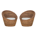 Benjara, Brown Wooden Chair with Woven Rattan Framing and Polyester Seat Cushion