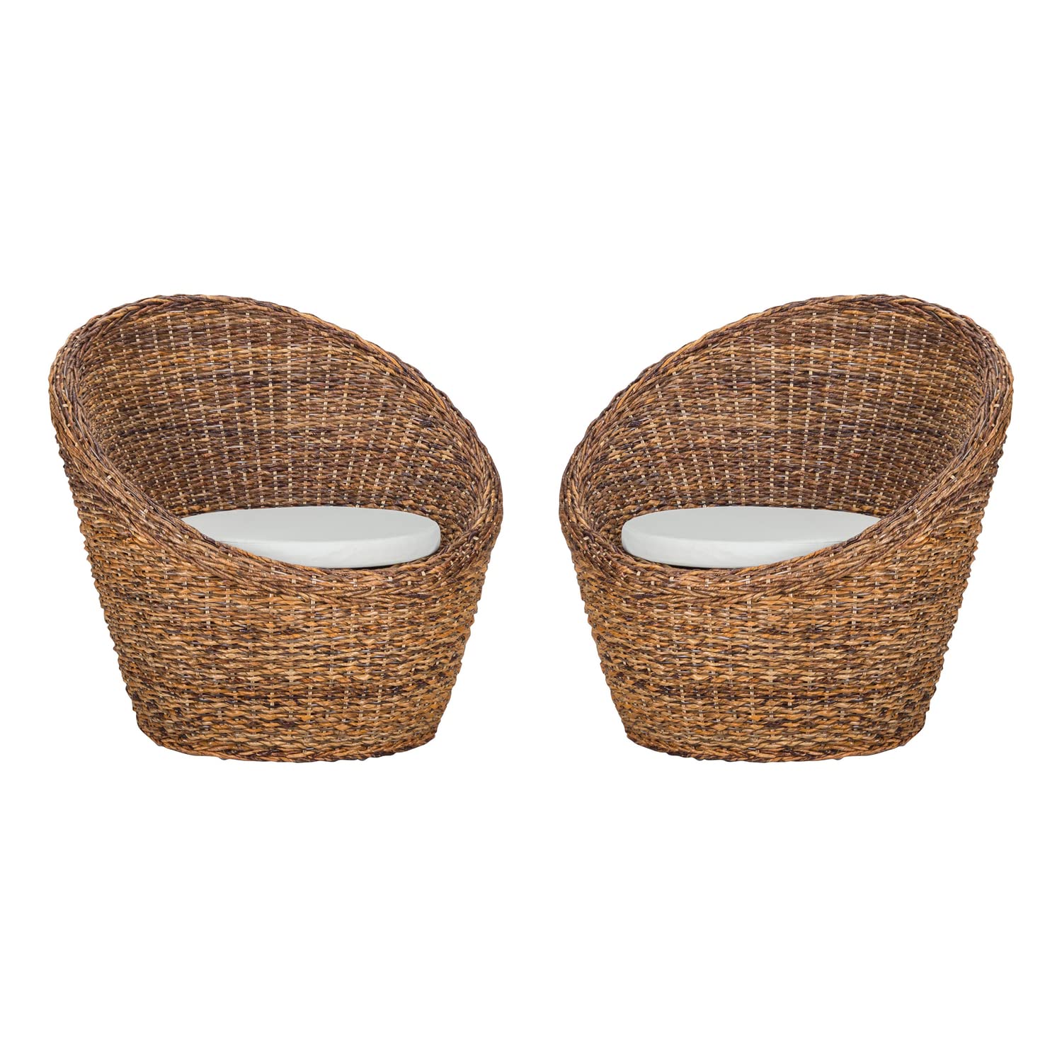 Benjara, Brown Wooden Chair with Woven Rattan Framing and Polyester Seat Cushion