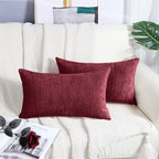 Brawarm Chenille Throw Pillow Covers 12X20 Inches - Burgundy Chenille Lumbar Pillow Covers Pack Of 2, Solid Dyed Soft Chenille P
