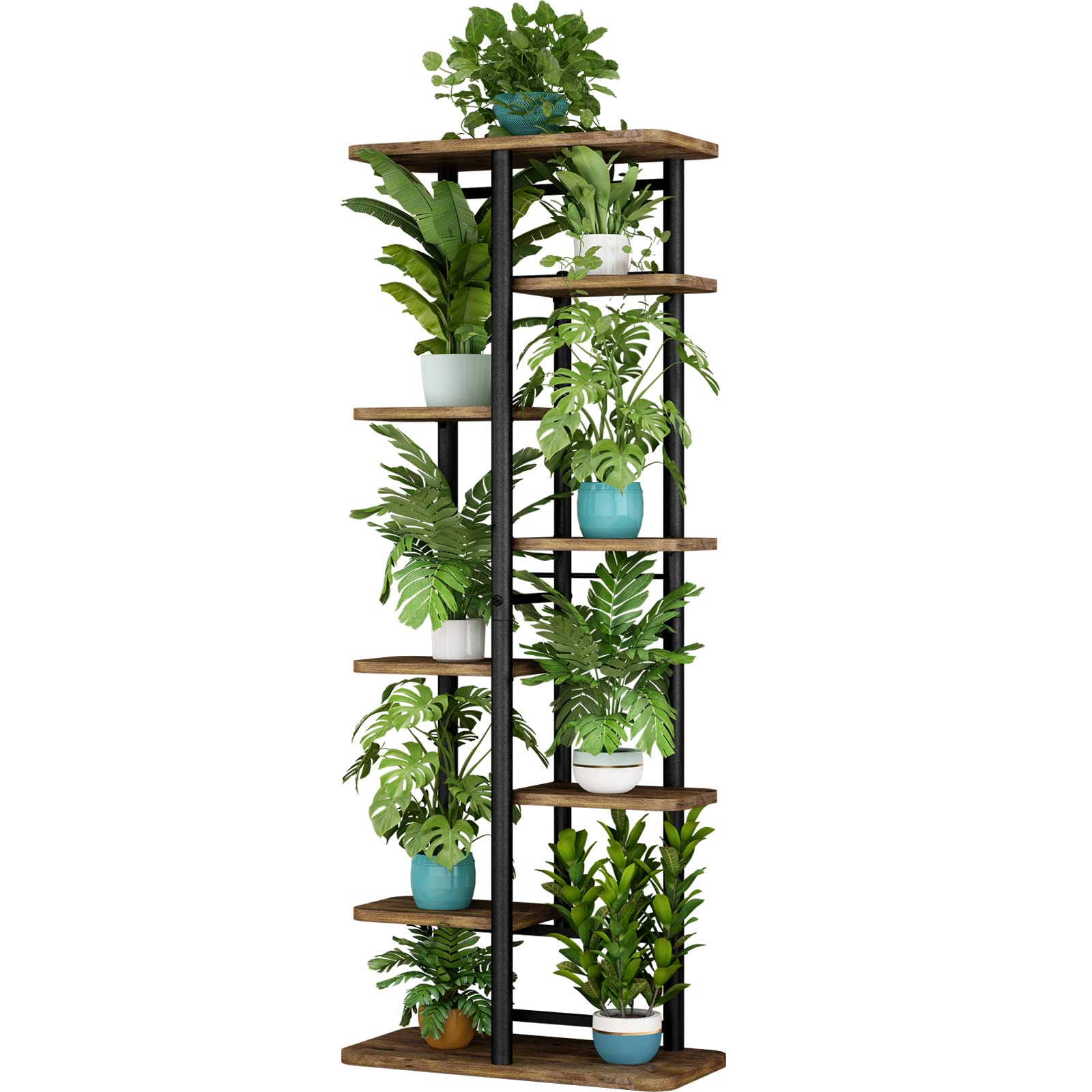 Linzinar Plant Stand 8 Tier 9 Potted Multiple Flower Pot Holder Shelf Indoor Outdoor Planter Rack Storage Organizer For Patio Ga