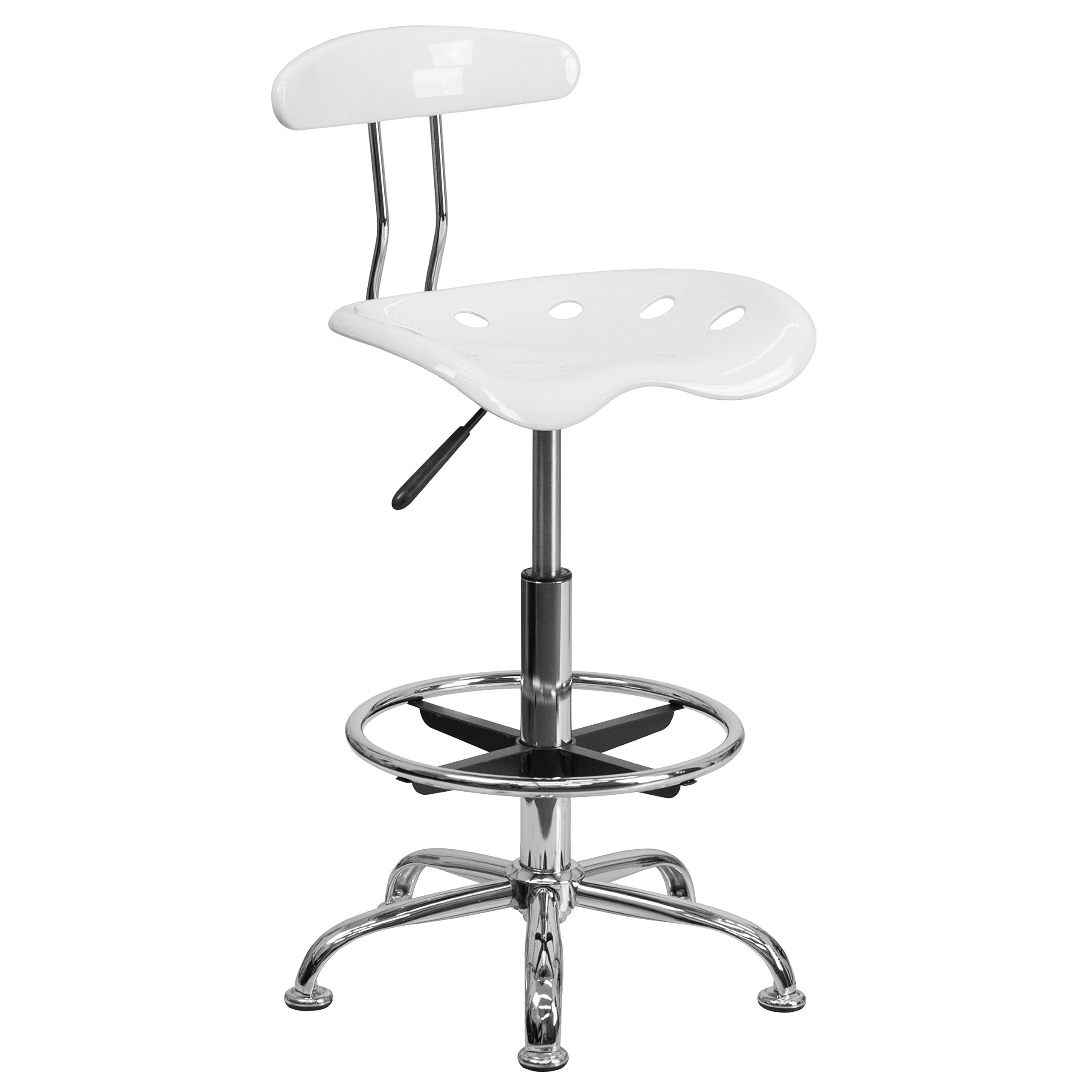 Flash Furniture Bradley Vibrant White and Chrome Drafting Stool with Tractor Seat