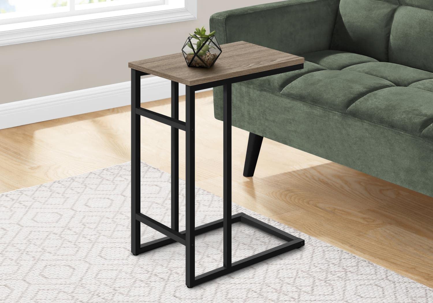Monarch Specialties 2172 Accent Table, C-Shaped, End, Side, Snack, Living Room, Bedroom, Metal, Laminate, Brown, Contemporary, Modern Table-24 H/Dark Taupe/Black, 18&Quot; L X 11.75&Quot; W X 24&Quot; H
