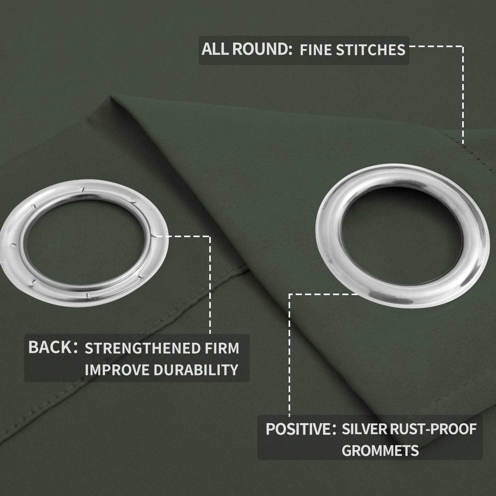 Easy-Going Blackout Curtains For Bedroom, Solid Thermal Insulated Grommet And Noise Reduction Window Drapes, Room Darkening Curtains For Living Room, 2 Panels(52X63 In,Greyish Green)