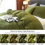 Ivellow King Size Velvet Duvet Cover Set - Ultra Soft Olive Green Flannel Bedding with Zipper Closure & Corner Ties