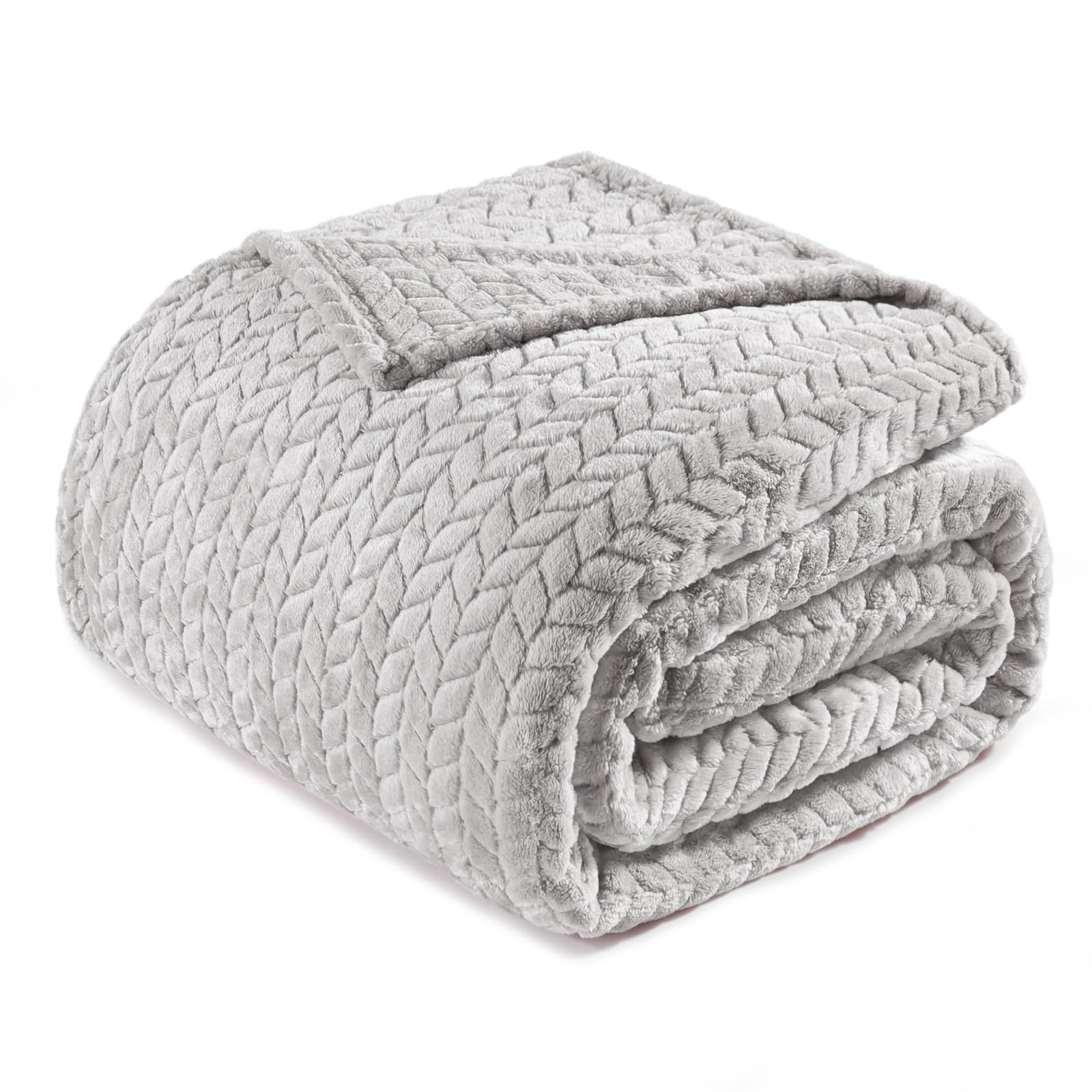 Exclusivo Mezcla Light Grey Fleece Queen Size Blanket For Bed, 90X90 Inches Soft Cozy 3D Decorative Jacquard Flannel Blankets, L