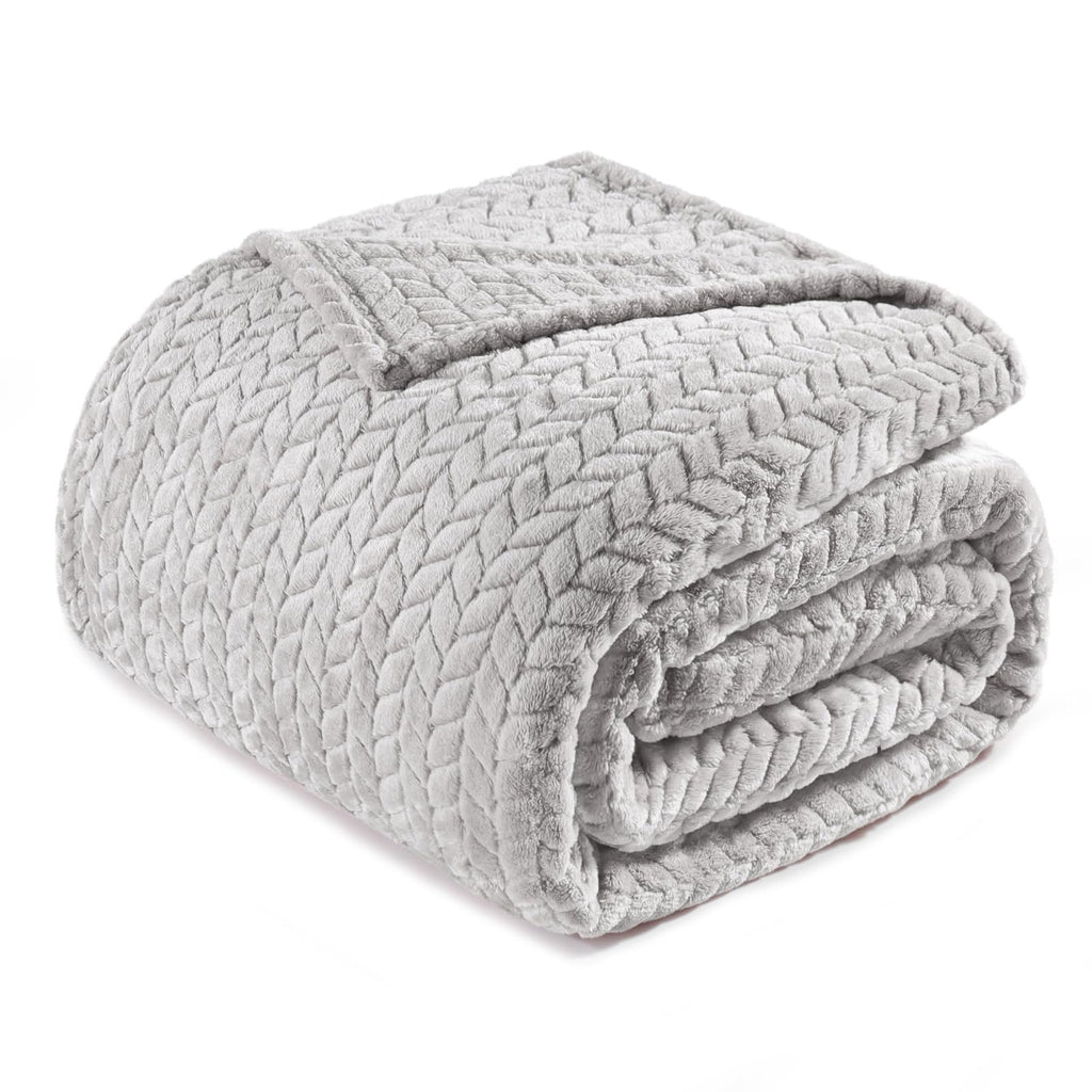 Exclusivo Mezcla Light Grey Fleece Queen Size Blanket For Bed, 90X90 Inches Soft Cozy 3D Decorative Jacquard Flannel Blankets, L