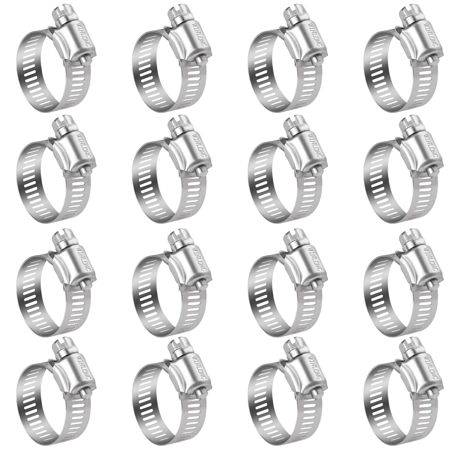 Winlong Stainless Steel Hose Clamps - 16 Pack Worm Gear Drive Hose Clamps Sae 10 Clamping Range From 12 Inch To 1-116 Inch (13Mm