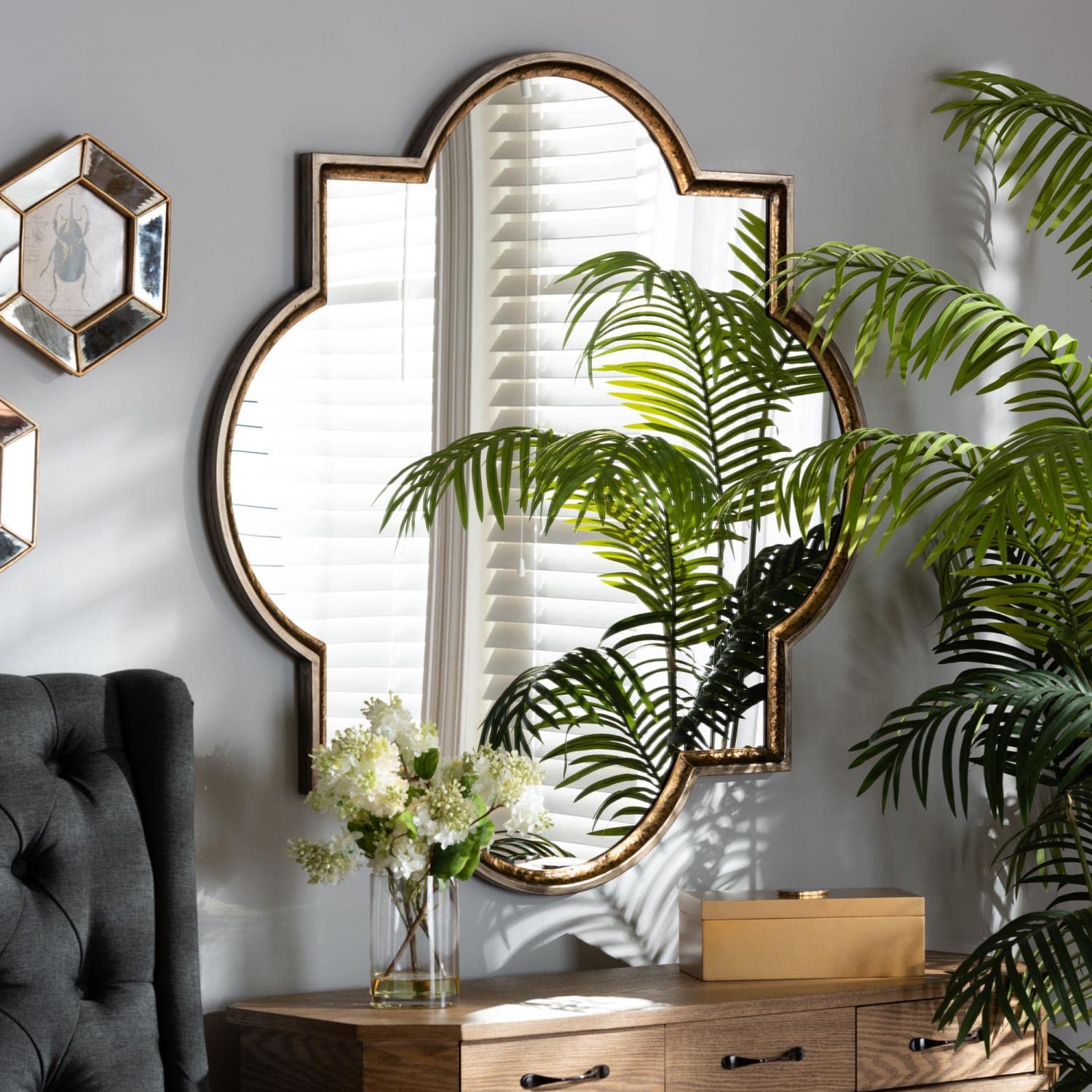 Baxton Studio Bronze and Gold Finished Metal Quatrefoil Accent Wall Mirror