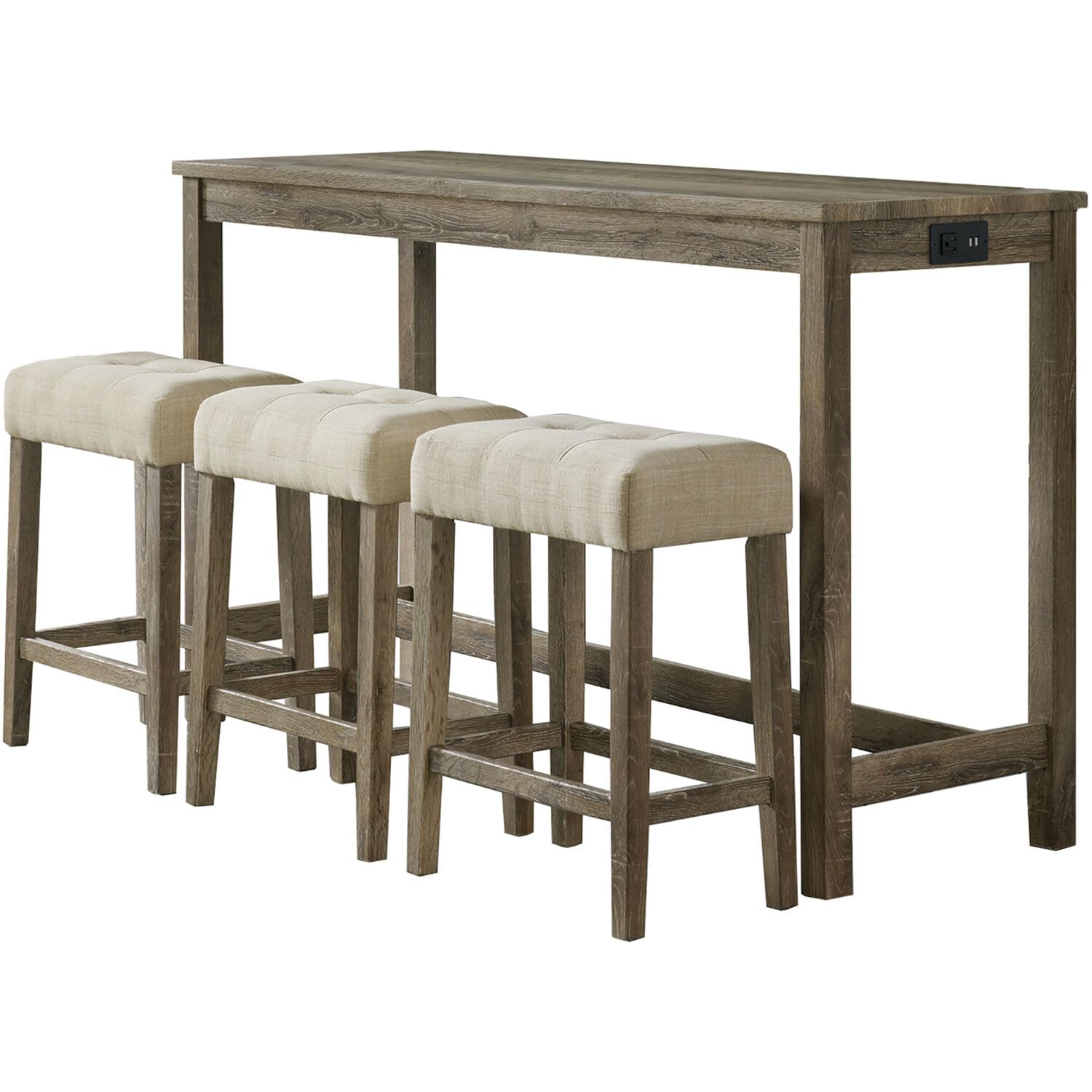 Cambridge Wyeth Dining 4-Piece Acacia Wood Bar Set With High-Top Table And 3 Padded Stools For Breakfast Nook, Living Room, Family Room, Or Man Cave In Natural Rustic Finish