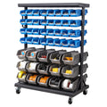 VEVOR 7-Tier Double-Sided Rolling Bin Storage Rack, 94 Plastic Bins, Dual-Sided Parts Organizer with Wheels, Mobile Tool Organiz
