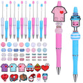 Wewaysmile 12 Pcs Valentine'S Day Beadable Pens Bulk Plastic Bead Pens With 33 Styles Accessories 12 Pcs Silicone Beads And Acry