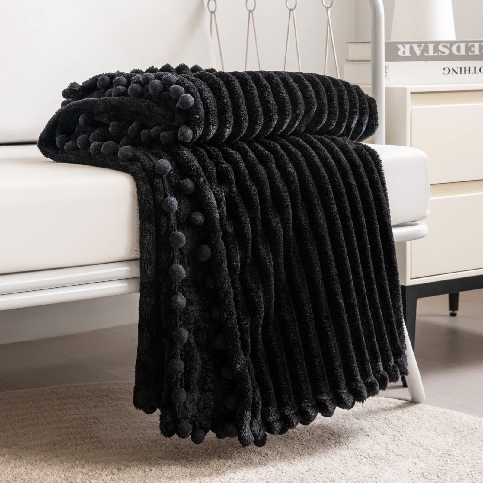 Dissa Fleece Blanket Throw Size - 51X63, Black - Soft, Plush, Fluffy, Fuzzy, Warm, Cozy - Perfect Throw For Couch, Bed, Sofa - W