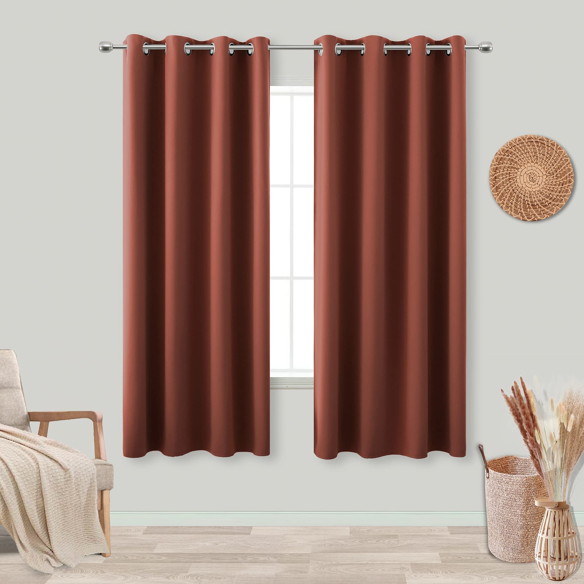 Blackout Curtains 63 Inches Long for Bedroom 2 Panels Set Grommet Room Darkening Boho Thermal Insulated Curtains for Window Insu