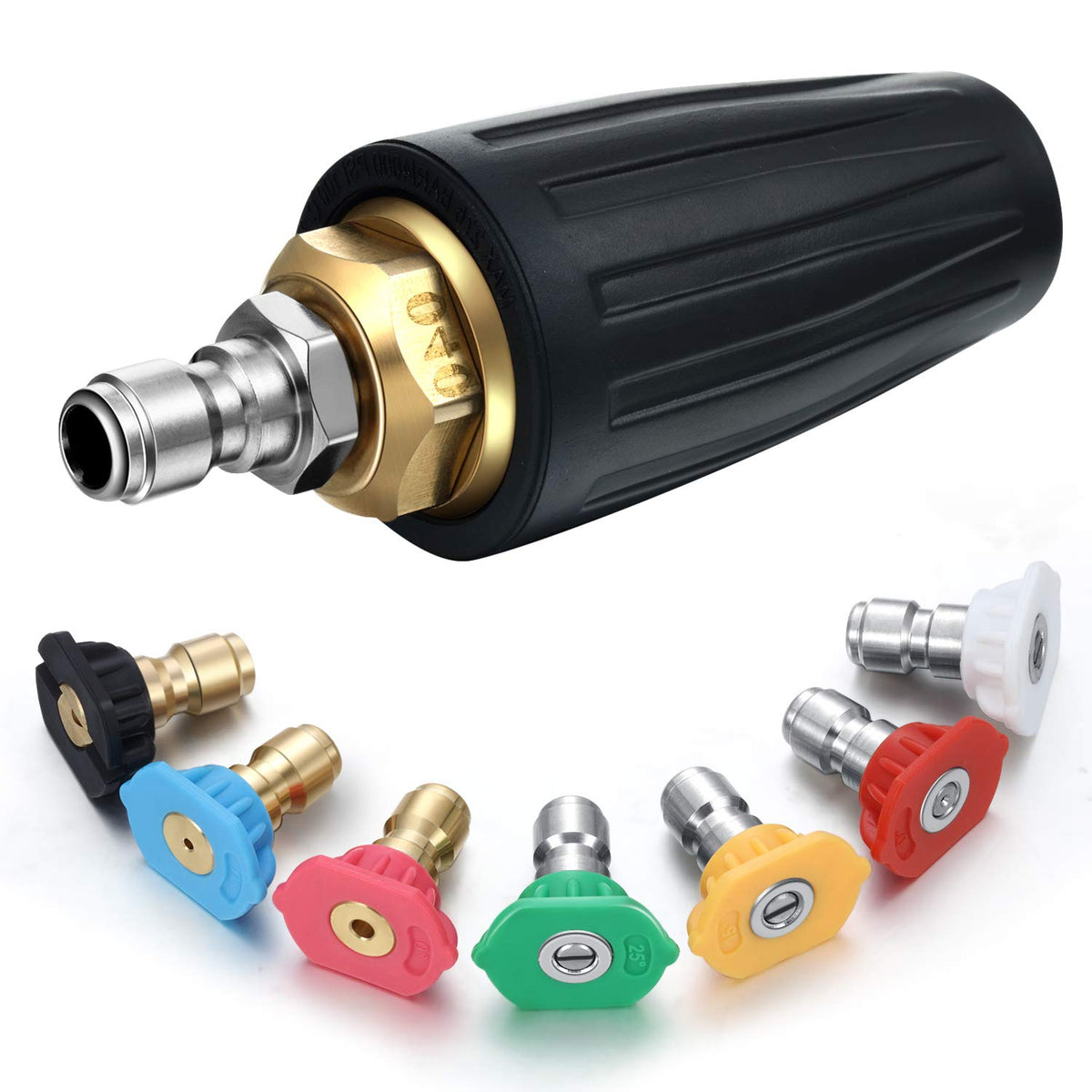4000 Psi Pressure Washer Rotating Turbo Nozzle 4.0 Gpm Quick Connector Turbo Nozzle With 7 Pieces Spray Nozzle Tips Kit Multiple
