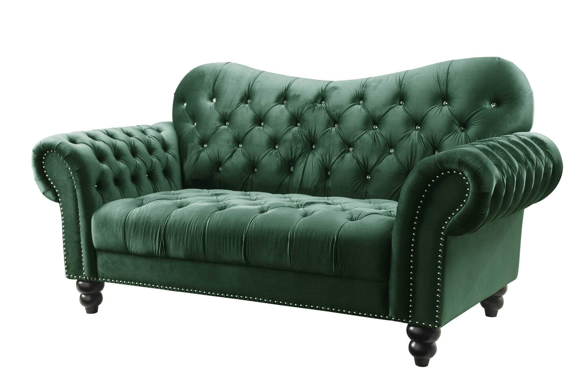 HomeRoots Velvet, Foam, Wood 76' X 37' X 39' Green Velvet Loveseat