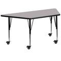 Flash Furniture Mobile 29.5W x 57.25L Trapezoid Grey Thermal Laminate Activity Table - Height Adjustable Short Legs