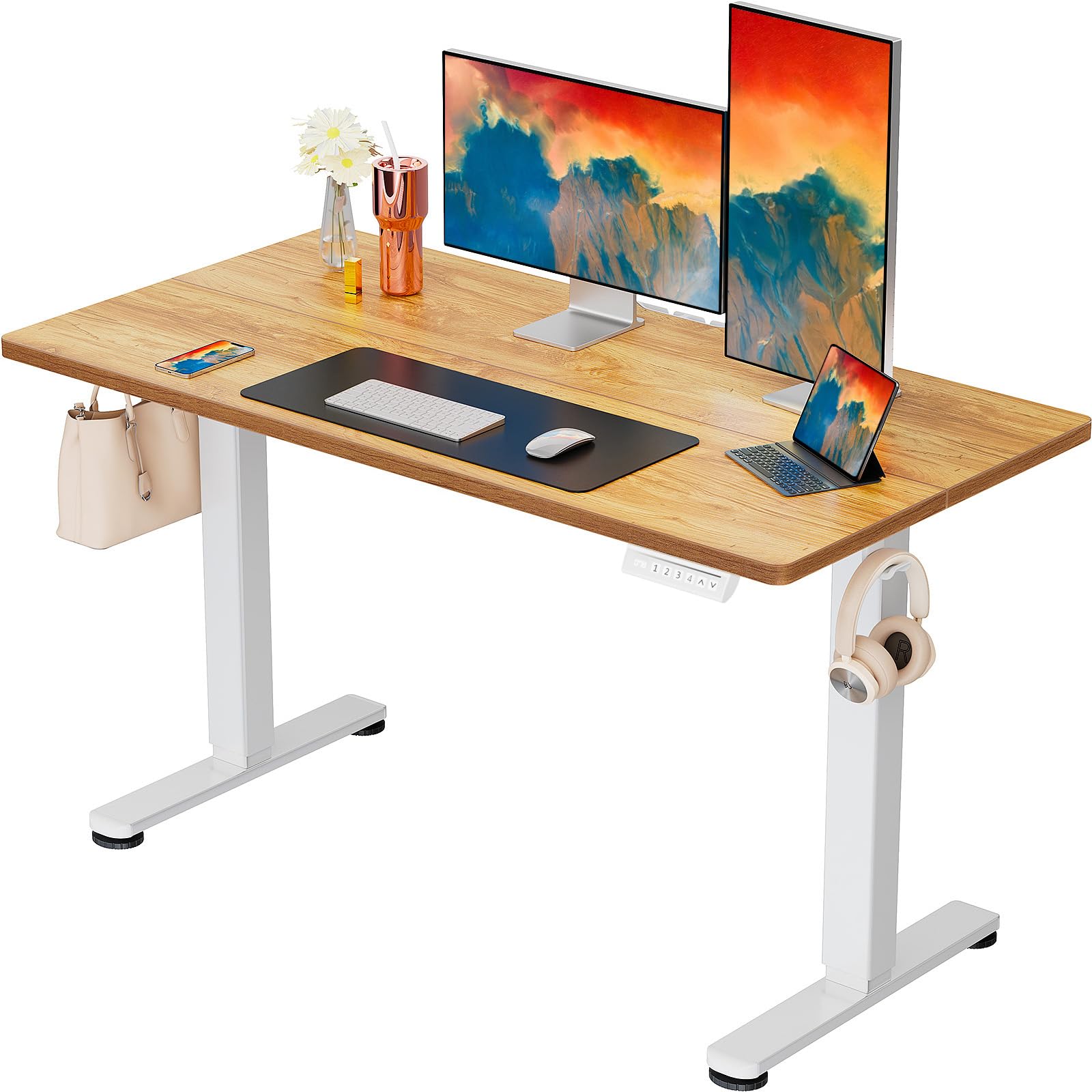 ErGear Height Adjustable Electric Standing Desk, 48 x 24 Inches Sit Stand up Desk, Memory Computer Home Office Desk with Two-Pie