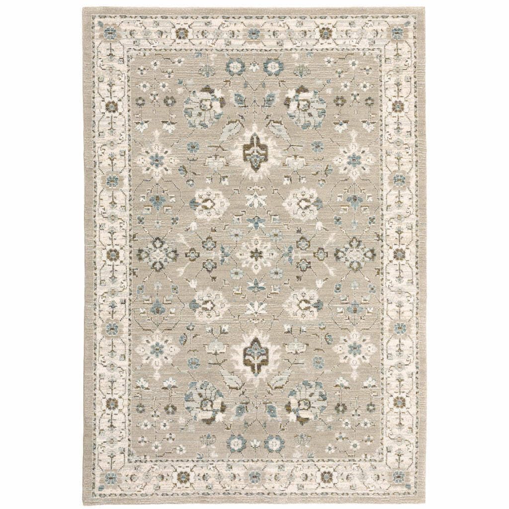 HomeRoots 510113 6 x 9 ft. Beige Ivory Blue Green & Purple Oriental Power Loom Stain Resistant Rectangle Area Rug