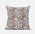 HomeRoots Light Blue Red 16' Red Indigo Roses Zippered Suede Throw Pillow